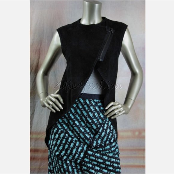 $3195 New with tags HAIDER ACKERMANN Black Suede Leather Waistcoat Jacket 6